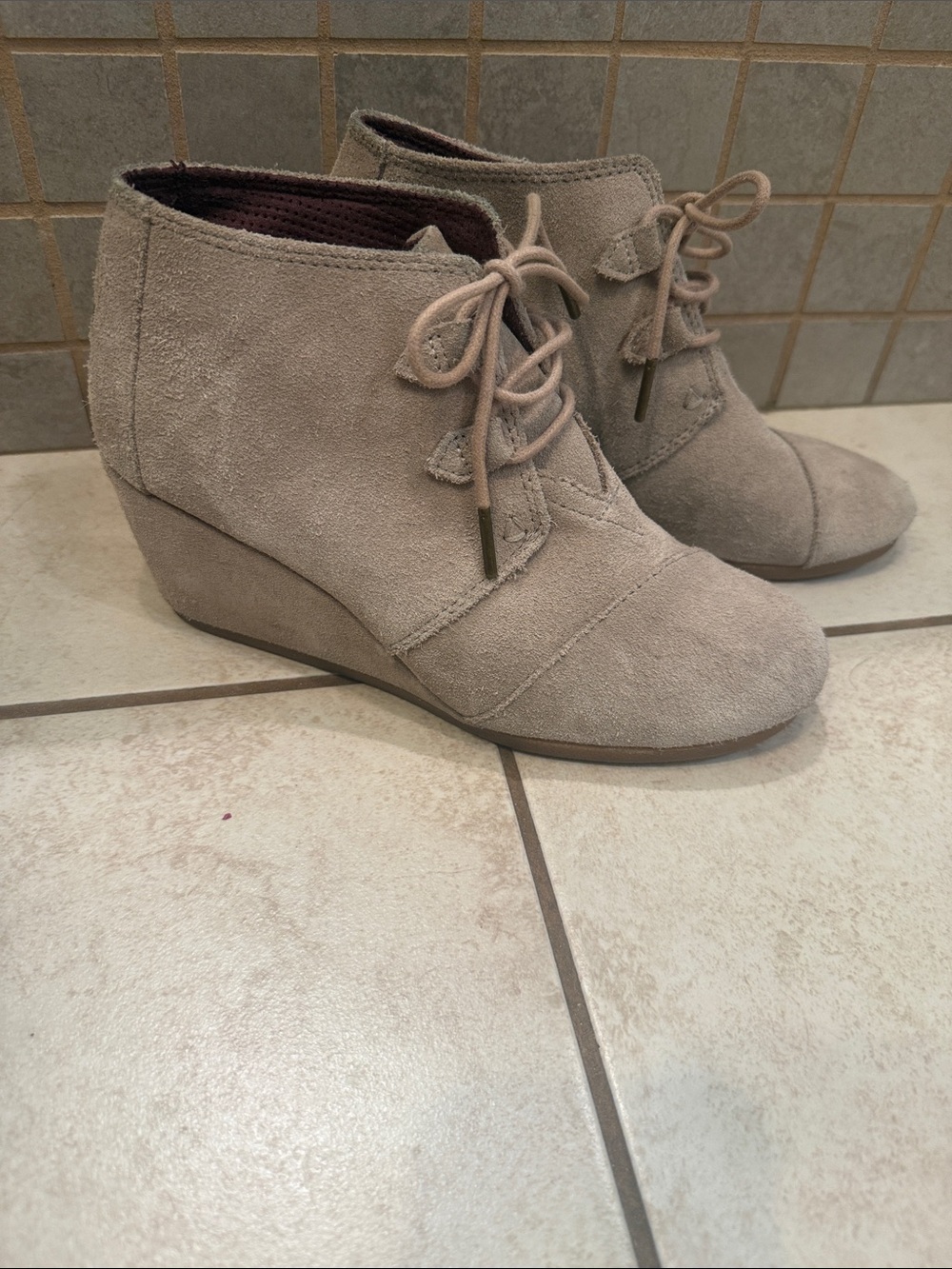 TOMS Women’s Lace-Up Wedge Ankle Boot in Taupe